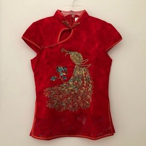 Sequined Chinese Qipao Top with Lace, New, Small